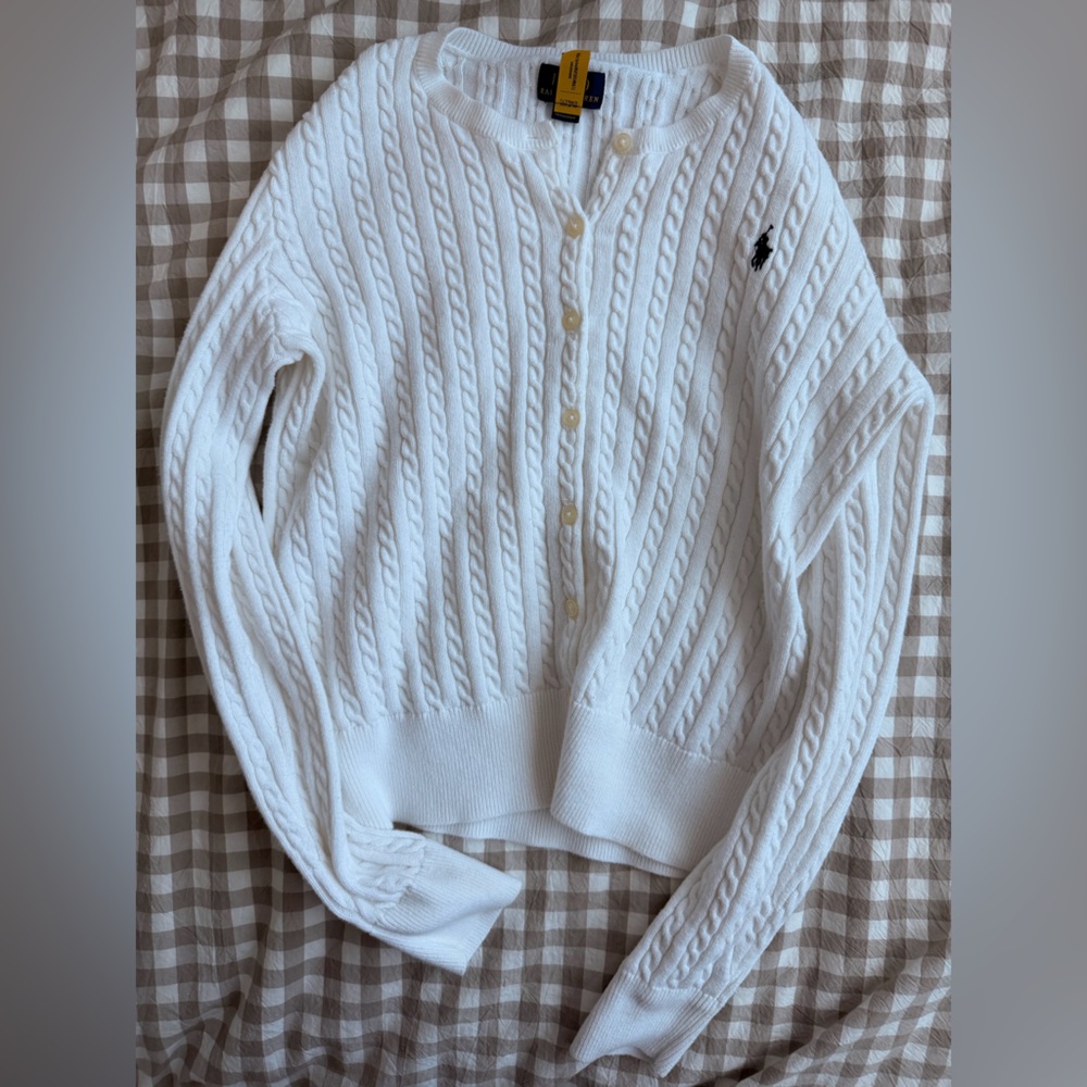 Polo Ralph Lauren White Cable Knit Cardigan